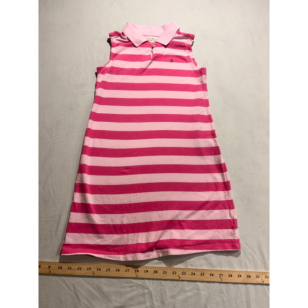 Tommy Hilfiger Pink Striped Sleeveless Polo Dress Girls L G Preppy Mini